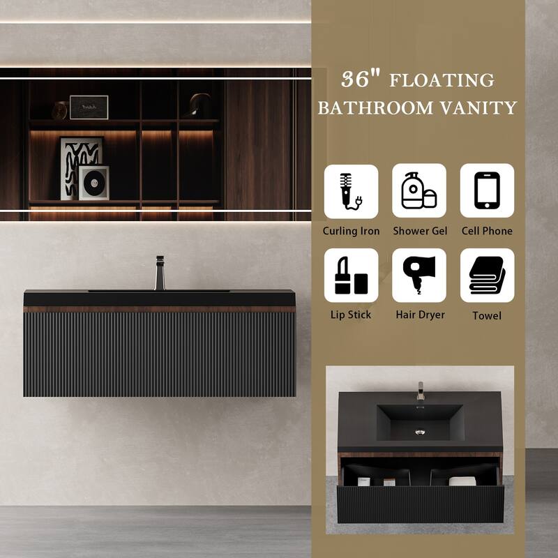 Wall Mounted Bathroom Vanity with Solid Surface Sink