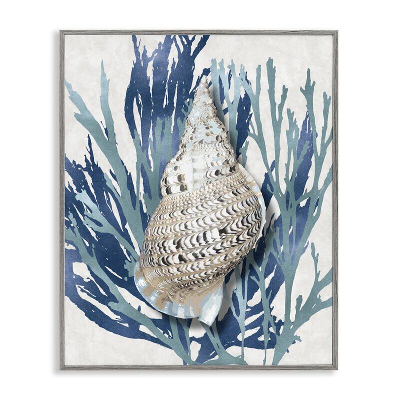 Stupell Shell Coral Blue Beach Design Framed Wall Art - 24 x 30 - Grey