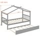 preview thumbnail 60 of 110, Creativity House Bed Twin/ Full Size Frame with Trundle for Boys Girls, Wood Platform Bed with Roof No Box Spring Needed