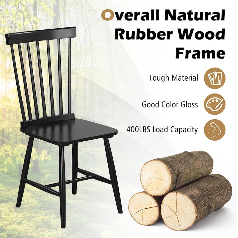 Gymax Dining Chair Set of 4 Solid Wood Windsor Chair w/ High Spindle