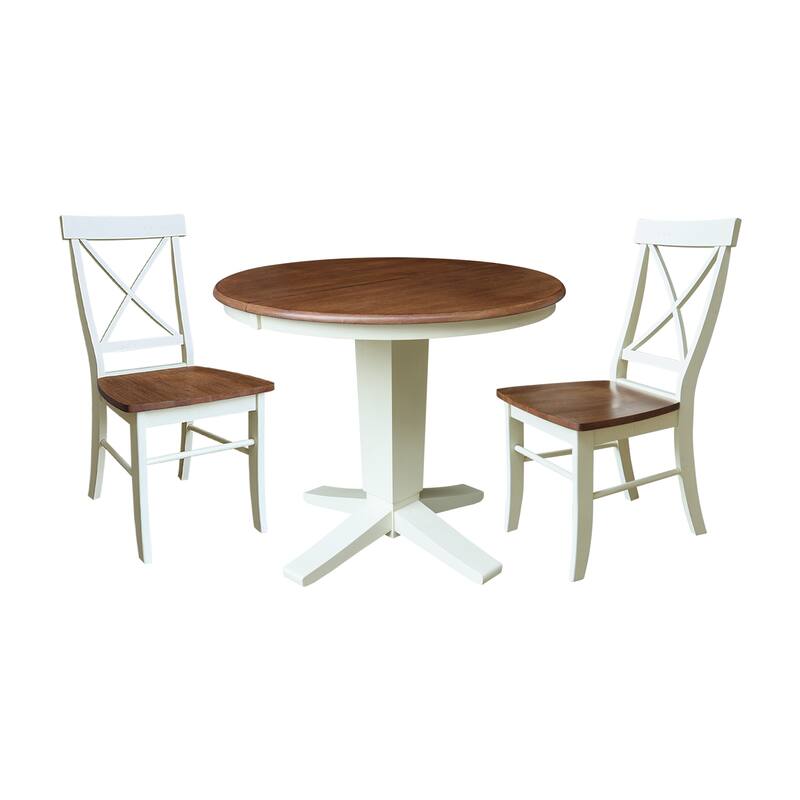 36 in Round Extension Dining Table with 12 in Leaf and Dining Chairs