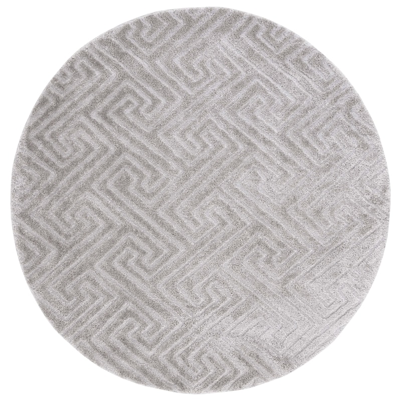 SAFAVIEH Tahoe Shag Nieki Geometric 1.2-inch Thick Rug - 6'7" Round - Grey - Round