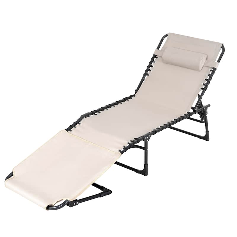 Outdoor Adjustable Lounge Chair Folding Tanning Chair with Pillow