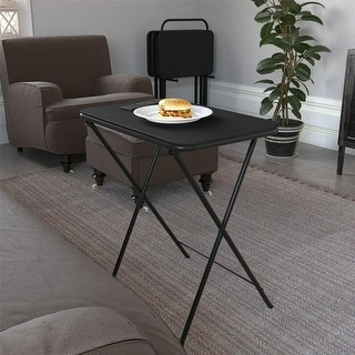 5-Piece Folding Vinyl Top TV Tray Set, Black with Storage Rack - Bed ...