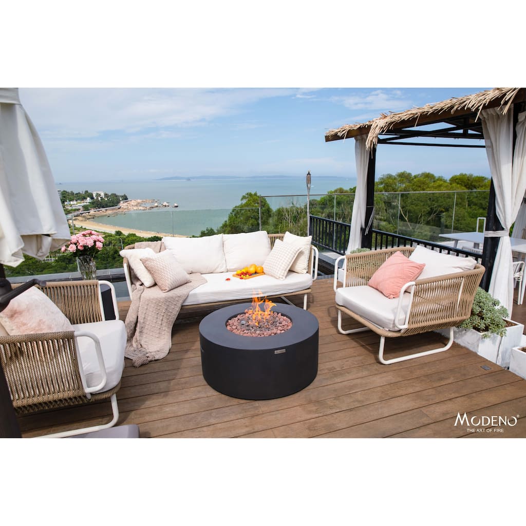 Modeno Venice 50,000 BTU Dark Grey Concrete Propane Fire Table with Lava Rocks & Cover - 34.3 X 34.3 X 14.6