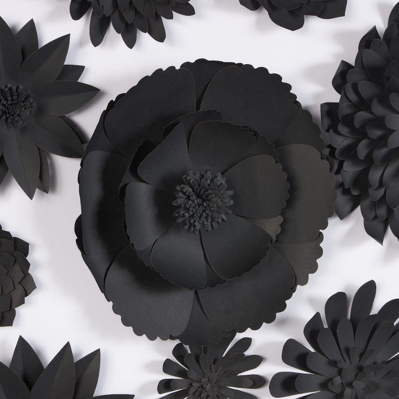 Black Paper Cluster Floral Shadow Box with Varying Shapes and Sizes