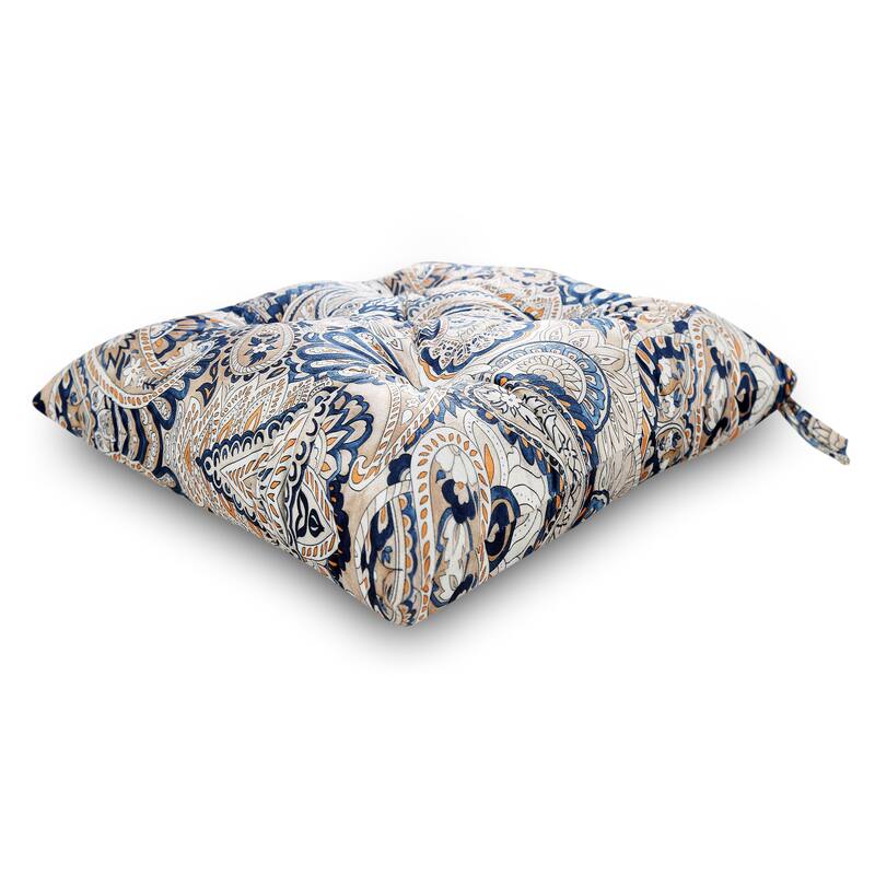 16-Inch Square Back Tufted Thick Indoor Chair Cushion with Ties (Set of 4)