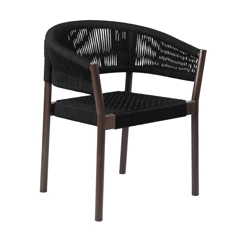 Glendora Doris Outdoor Patio 5 Piece Live Edge Dining Set in Eucalyptus Wood and Black Rope