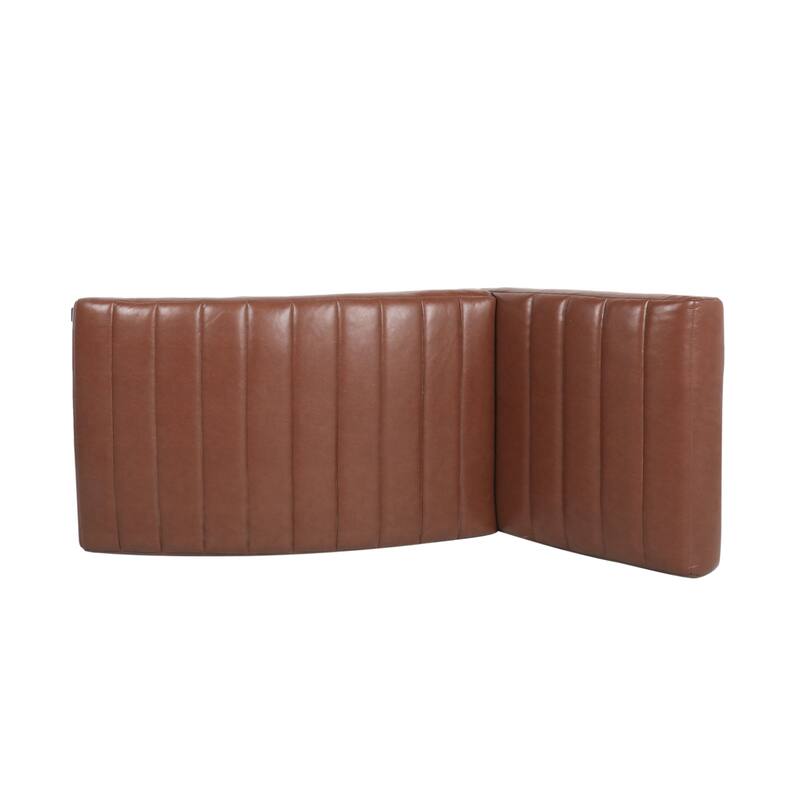 Roomfitters Modern Faux Leather Chaise Lounge with Curved Seat and Padded Channel Tufting, Light Brown