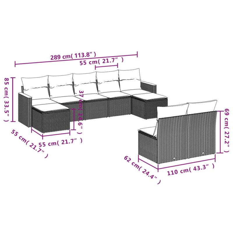 vidaXL 9 Piece Patio Sofa Set with Cushions Black Poly Rattan