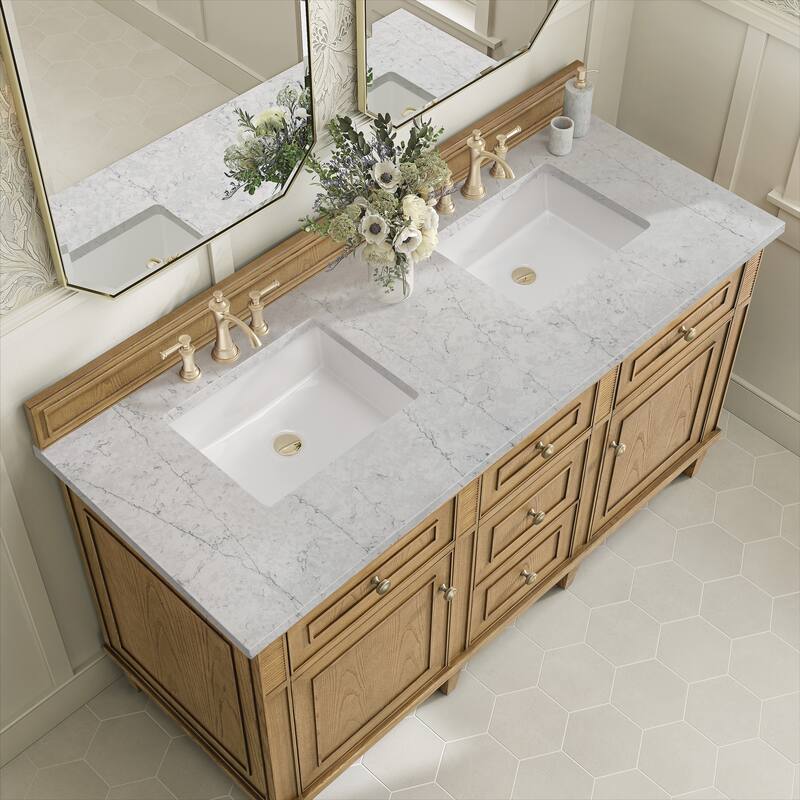 James Martin Vanities Lorelai 60" Double Vanity, Light Natural Oak - Eternal Jasmine Pearl.