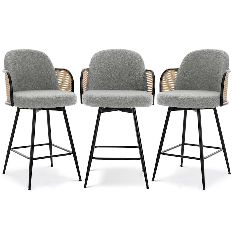 26" Swivel Boucle Fabric Upholstered Bar Stool - 38.2"H x 21.5"W x 23.2"D