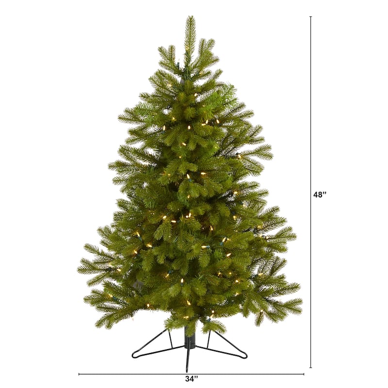 4ft. Spruce Flat Back Artificial Christmas Tree with 100 Warm White Multifunction LED Lights - Space-Saving X-Mas Tree