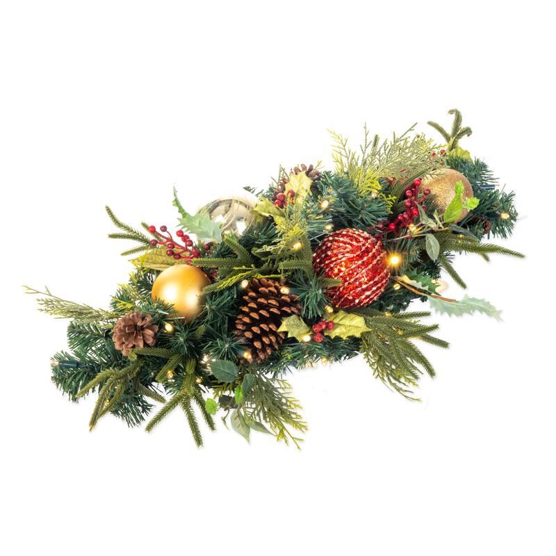 Pre-Lit LED Table Top Centerpiece Swag - Scarlet Hydrangea - 36