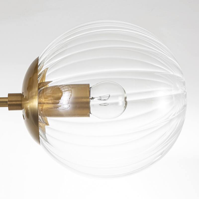 3-Light Mid-Century Modern Gold Sputnik Semi-Flush Mount Light with Clear Ribbed Glass Globe for Living Room, Entryway