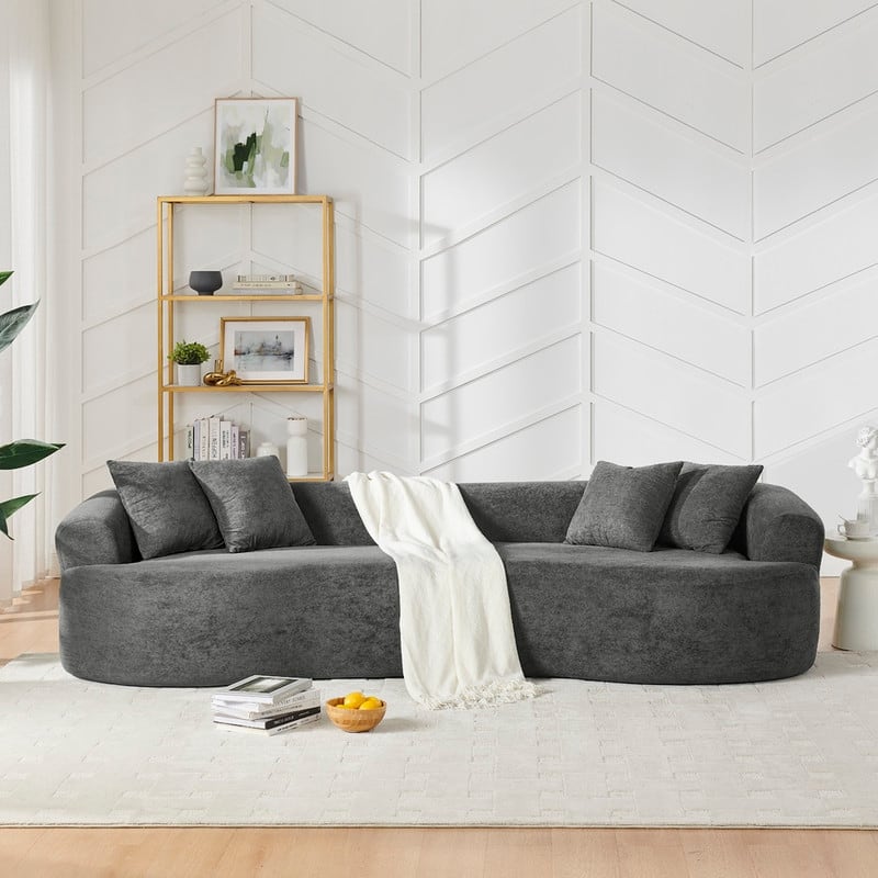 Modern Cloud 4-Seater Sectional Curved Sofa, Minimalist Compression Living Room Couch, No Assembly Needed