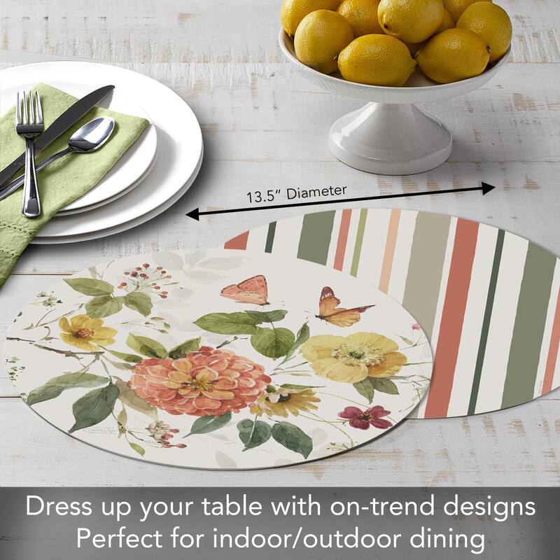 Wipe-Clean Reversible Round Shaped Placemats, Blessed by Nature, Set of 4, Made in The USA