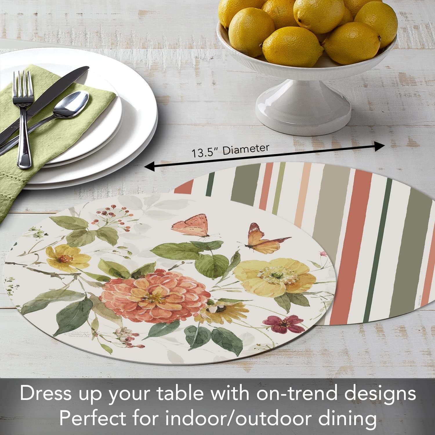 WipeClean Reversible Round Shaped Placemats, Blessed by Nature, Set of