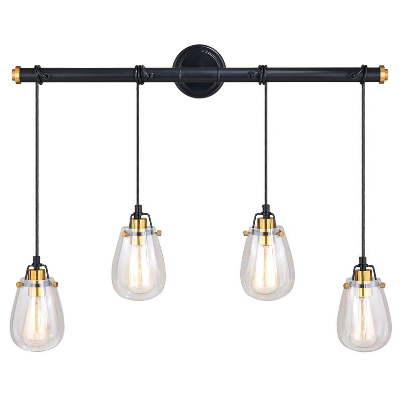 Kassidy Black Industrial Loft Island Pendant Chandelier Light with Edison Bulbs - 32.5-in W x 16-in H x 5-in D