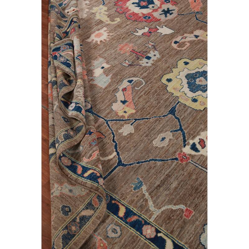 Hand Knotted Oriental 100% Wool Carpet Transitional All-Over Brown Oushak Area Rug - 11' 9'' X 9' 2''