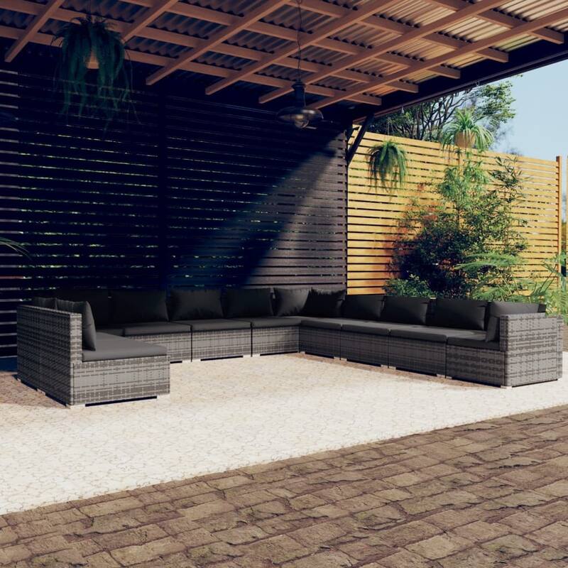 vidaXL Patio Lounge Set Outdoor Sectional Sofa Set Table Garden Poly Rattan - 27.6" x 27.6" x 23.8"