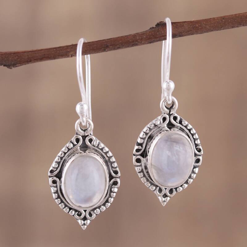 NOVICA Divine Allure, Rainbow moonstone dangle earrings - 0.3