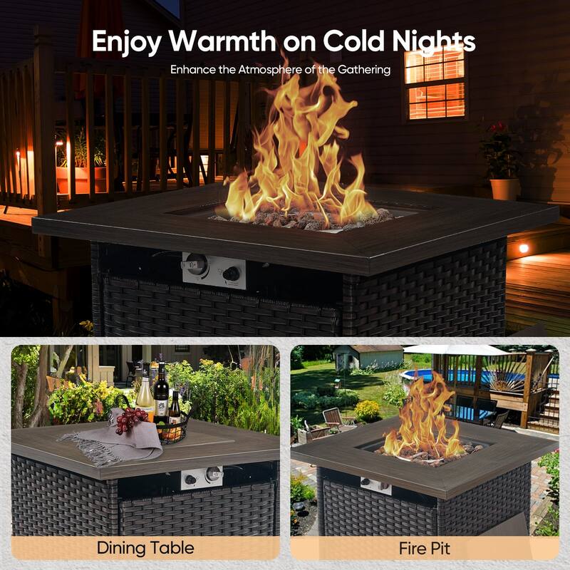 Gymojoy L-Shaped Outdoor Sectional Sofa Set with Fire Pit, Swivel Chairs & Ottomans