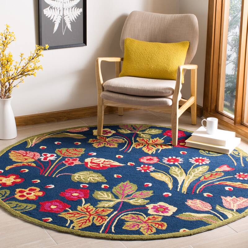 SAFAVIEH Handmade Four Seasons Meital Floral Rug - 6' Round - Navy/Green