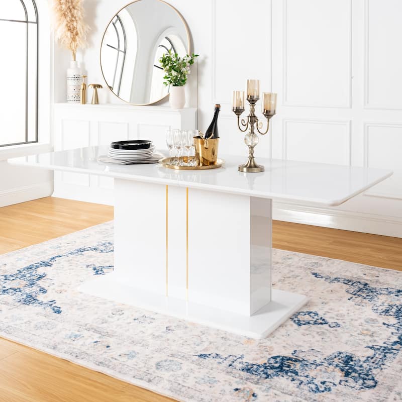 Homy Casa High Glossy White/Gold Extendable Dining Table Rectangular - White