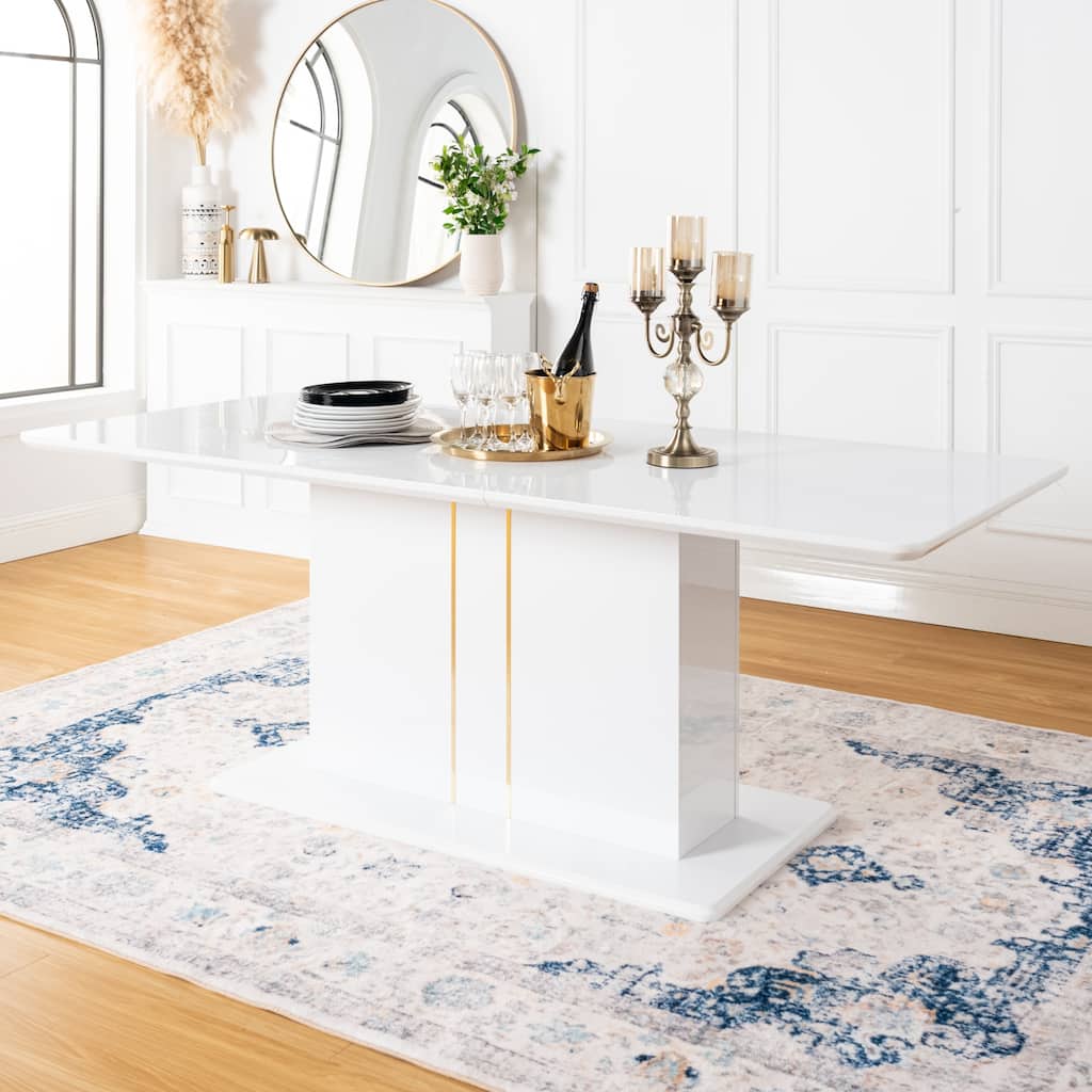 Homy Casa High Glossy White/Gold Extendable Dining Table Rectangular