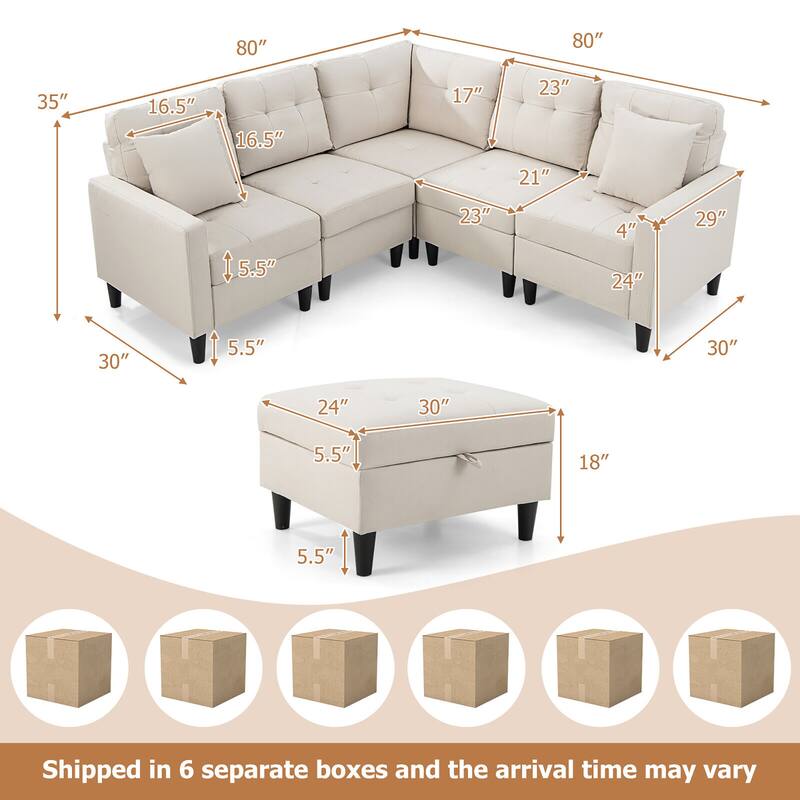 Gymax L-shaped Sectional Corner Sofa Set Living Room Furniture w/