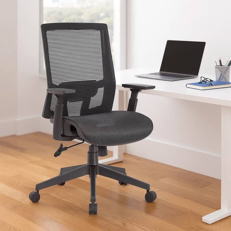 Swivel Task Chair, Black Mesh, Gray Antimicrobial Vinyl, Foam