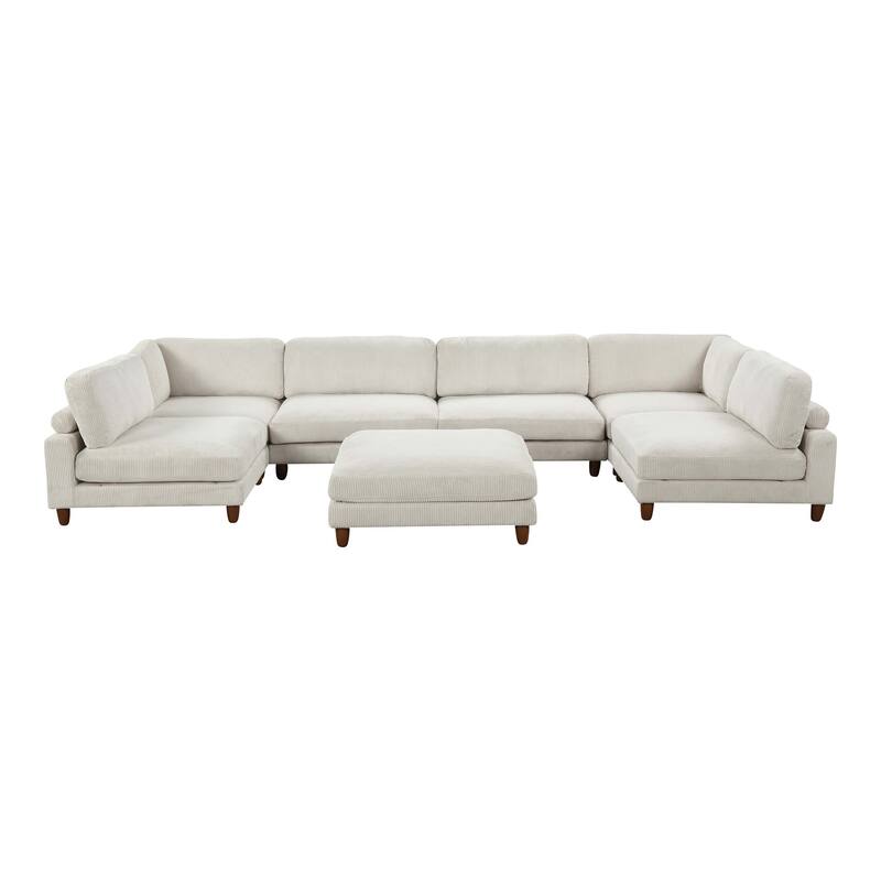 Furniture of America Sienta Modern 7-Piece Corduroy Modular Sectional Set with Ottoman