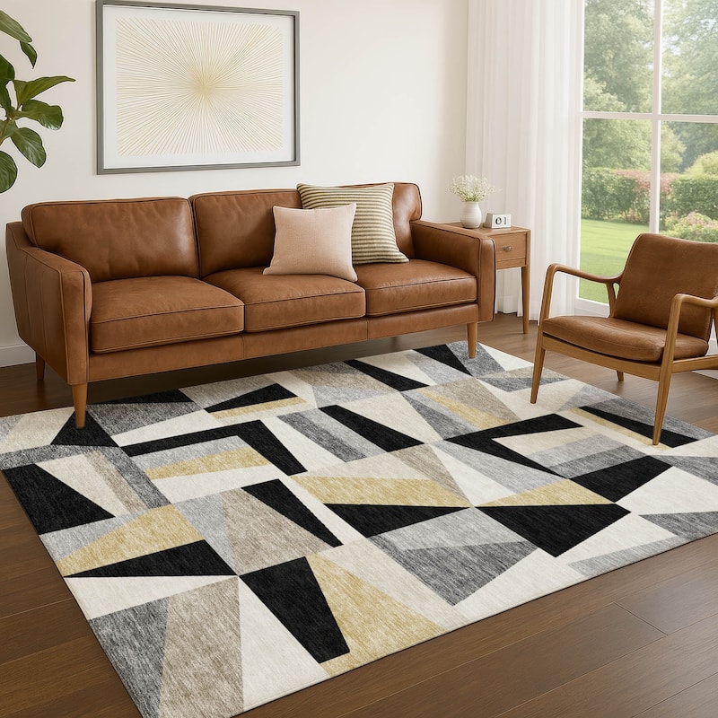 Machine Washable Indoor/ Outdoor Contemporry Mosaic Chantille Rug