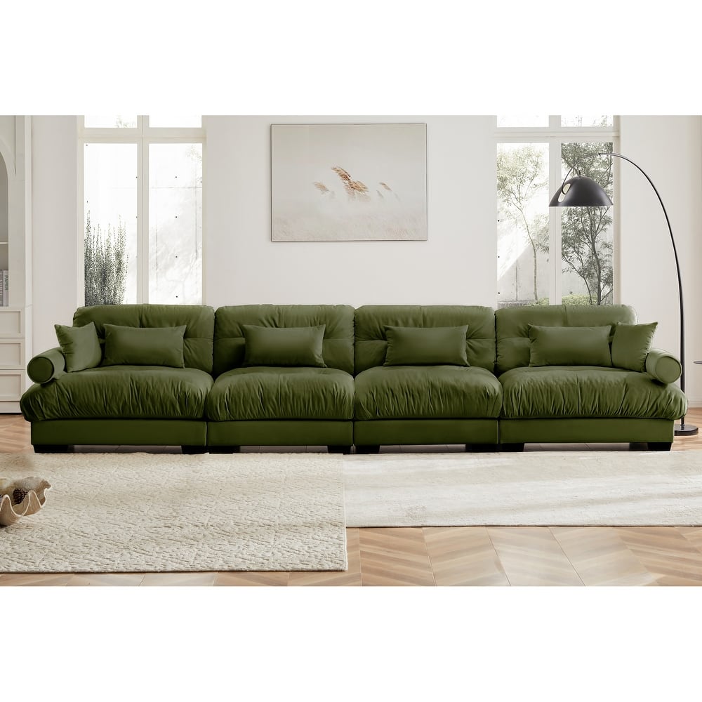 GDFStudio - Velvet 4-Seater 166" Cloud Sofa Couch with Bolstered Armrests