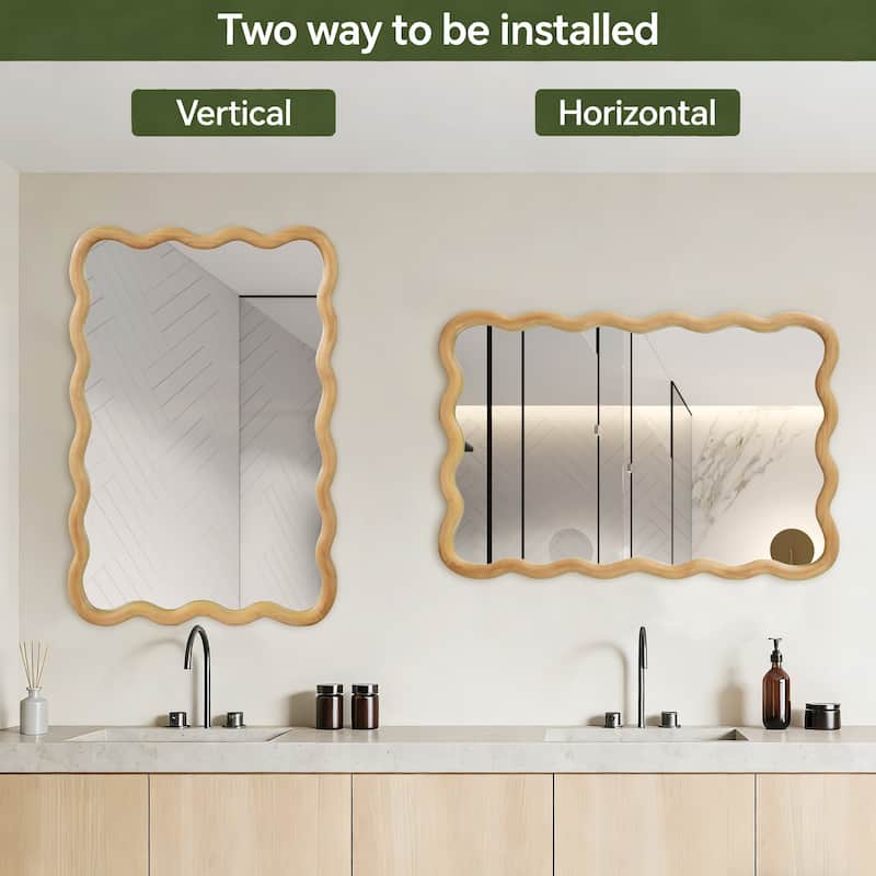 20"x30" Wavy Rectangle Solid Wood Frame Decorative Mirror,For Bedroom, Bathroom, Living Room, Entryway