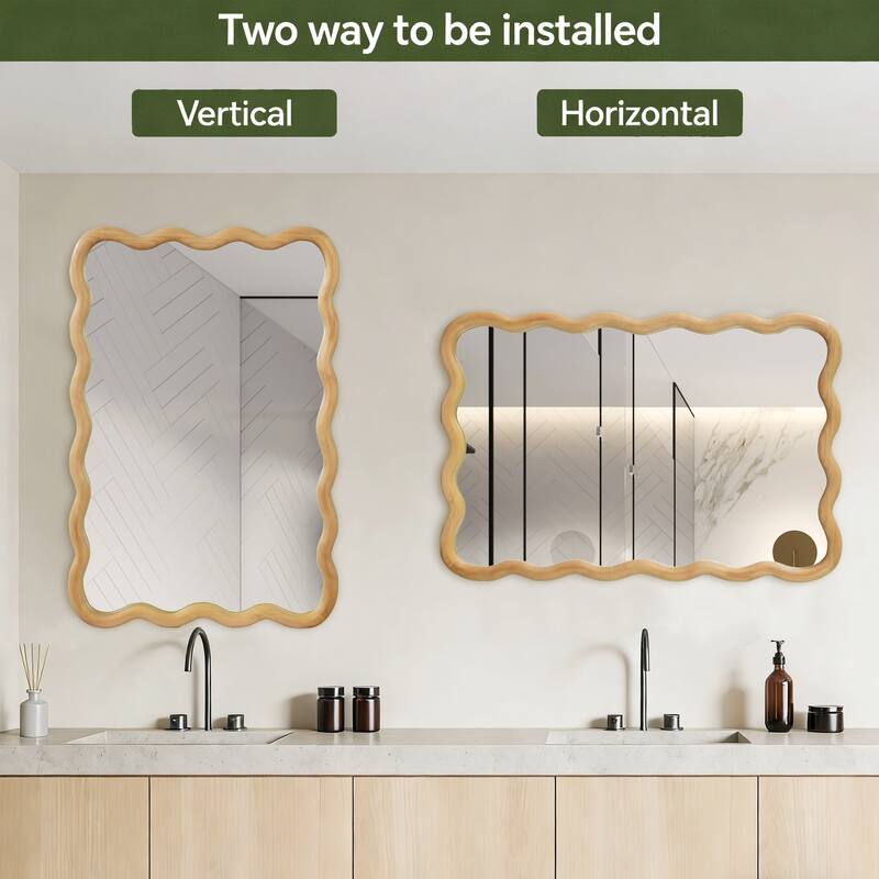 20"x30" Wavy Rectangle Solid Wood Frame Decorative Mirror