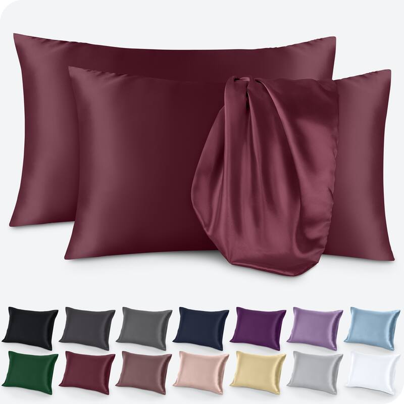 Bare Home Poly Satin Pillowcase Set for Hair and Skin (Set of 2) - Standard - Burgundy
