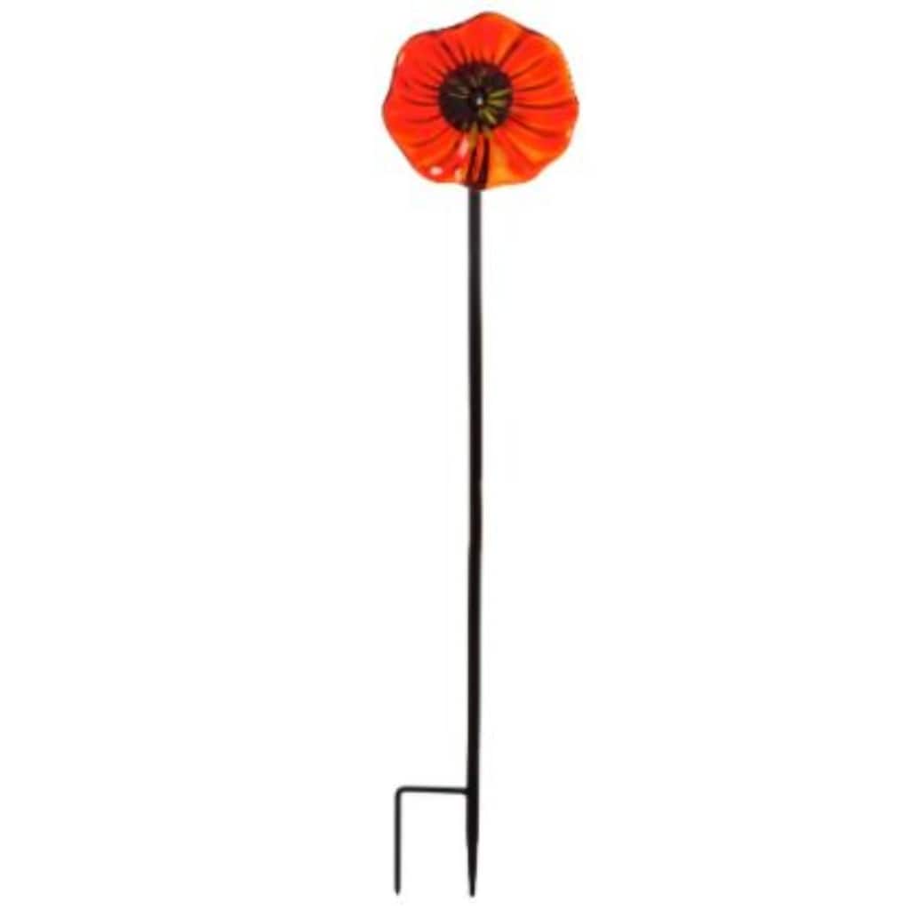 6"D 22"H Art Glass Flower Garden Stake, Red