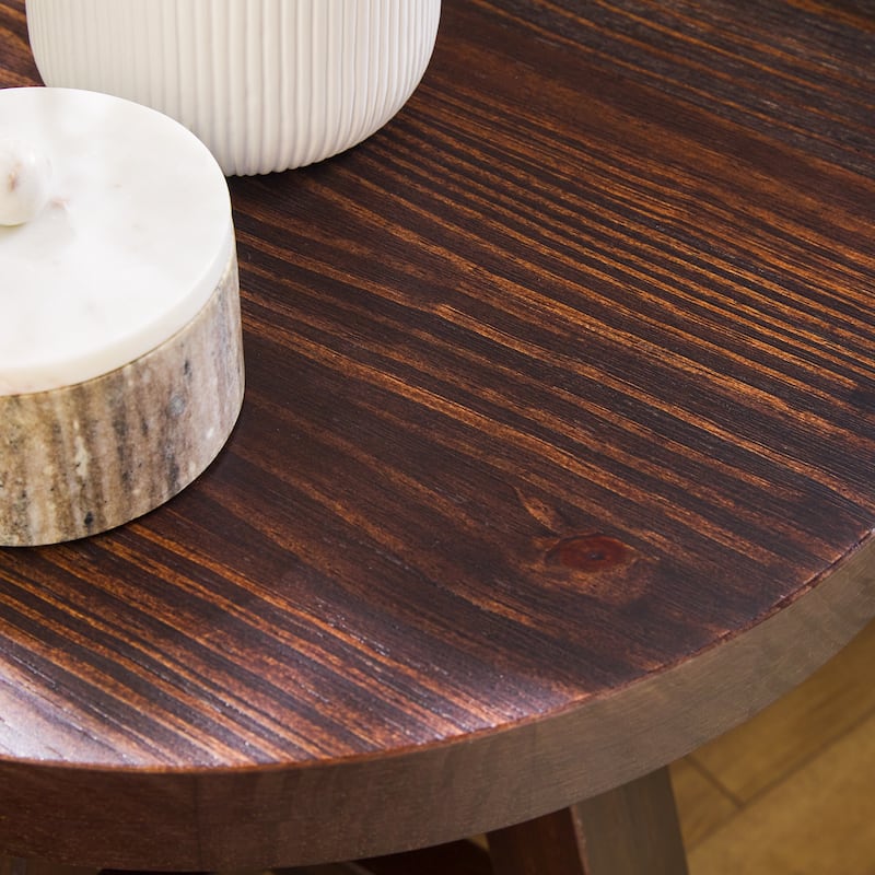 Walker Edison Modern Farmhouse Circle Solid Wood Side Table