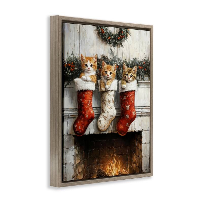 Stupell Christmas Kittens in Stockings Framed Floater Canvas Wall Art Design By Arlington Prints