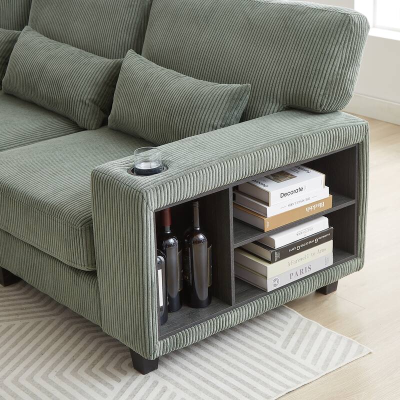 102.75" Corduroy L-Shaped Modular Sectional Sofa with Storage