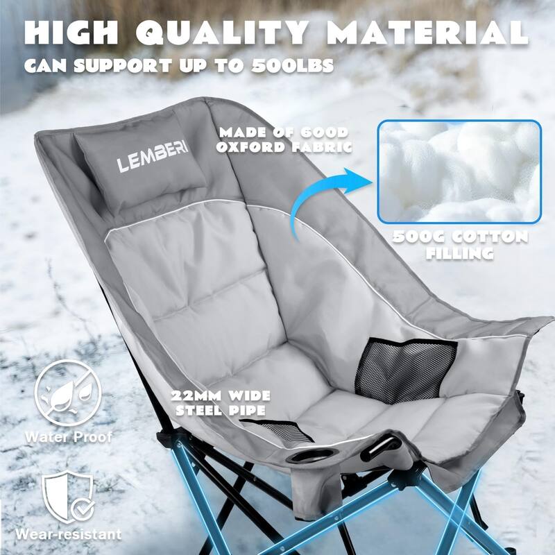 BOSSIN 500lbs Heavy Duty Camping Chair - Oversized Folding Outdoor Chair with Cup Holder, Side Pocket & Cooler Bag