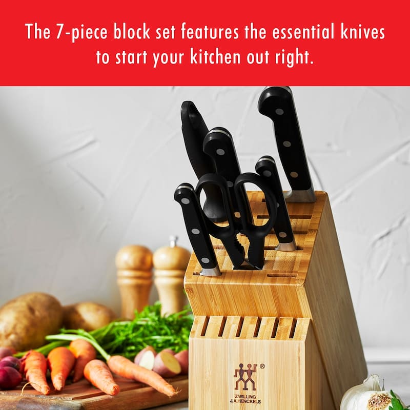 ZWILLING Professional S Knife Set with Block, Chef’s Knife, Serrated Utility Knife, 7 Piece, Bamboo - 7-pc