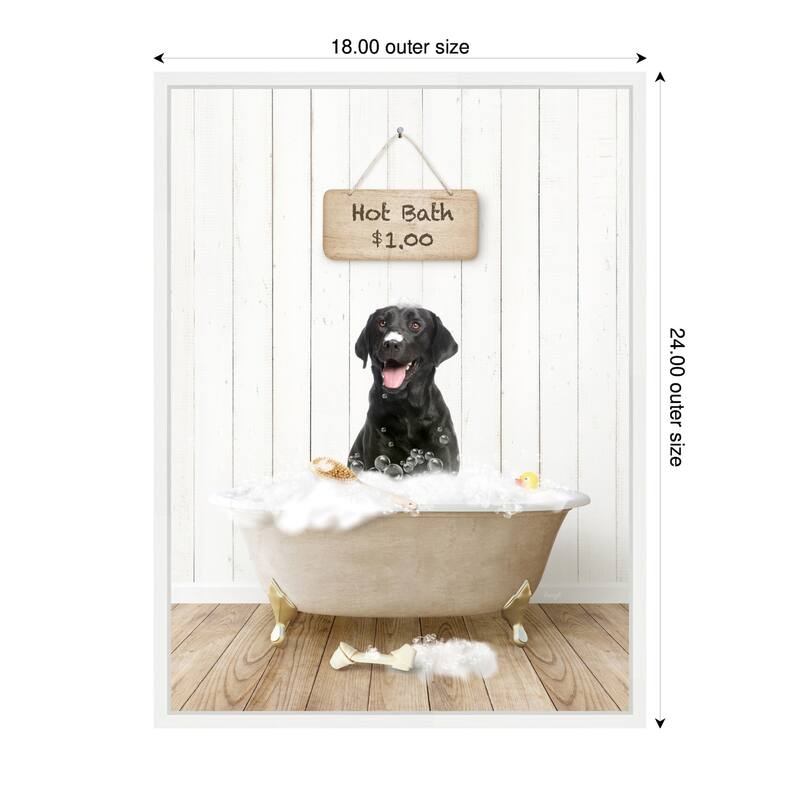 Kate and Laurel Sylvie Black Lab in Farmhouse Hot Bath Framed Canvas by Amy Peterson