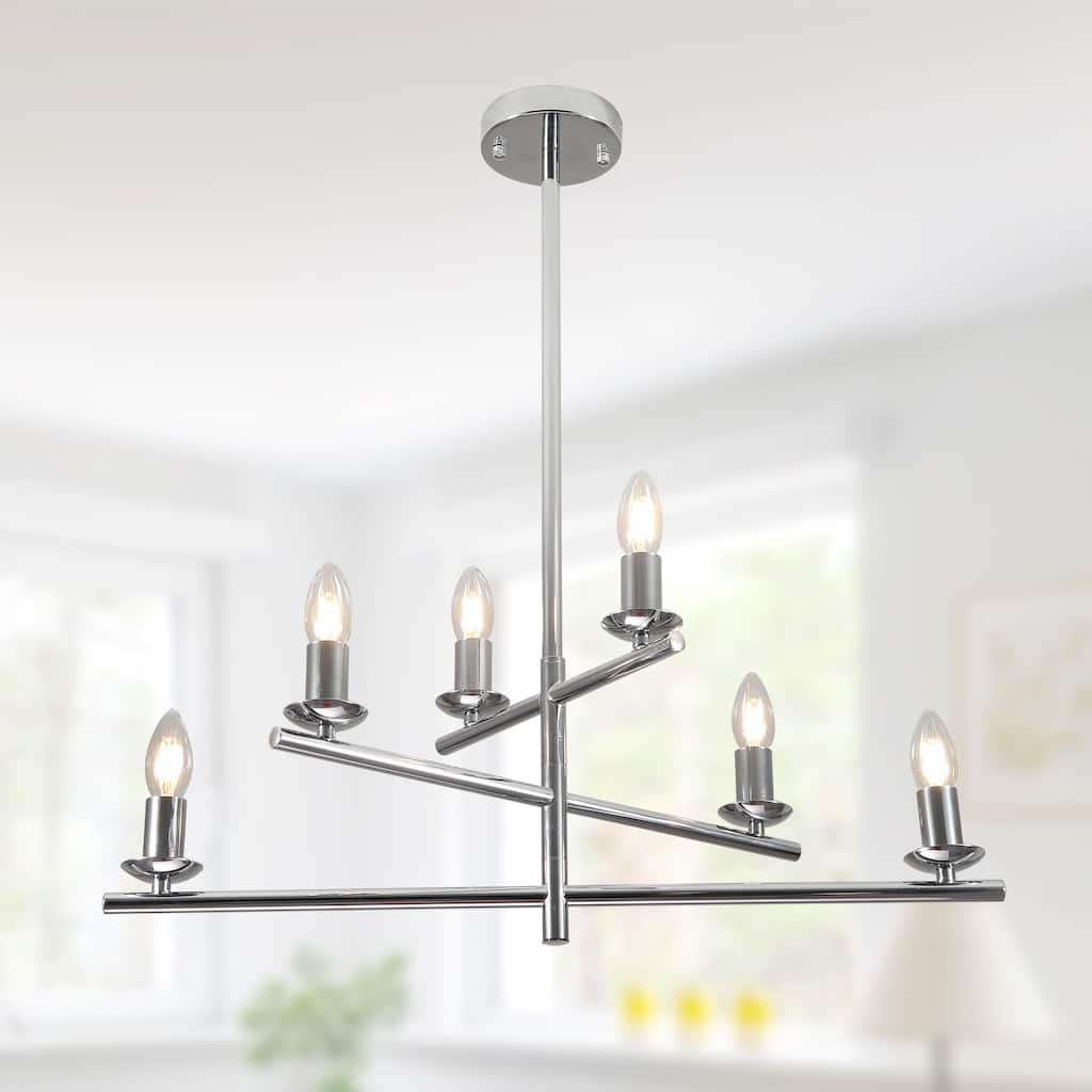 CurveCurio 26" Candle-Shaped Chandelier, 6 Lights Adjustable Light Kit 3 Tier for Living Room, Dinging Room and Kitchen