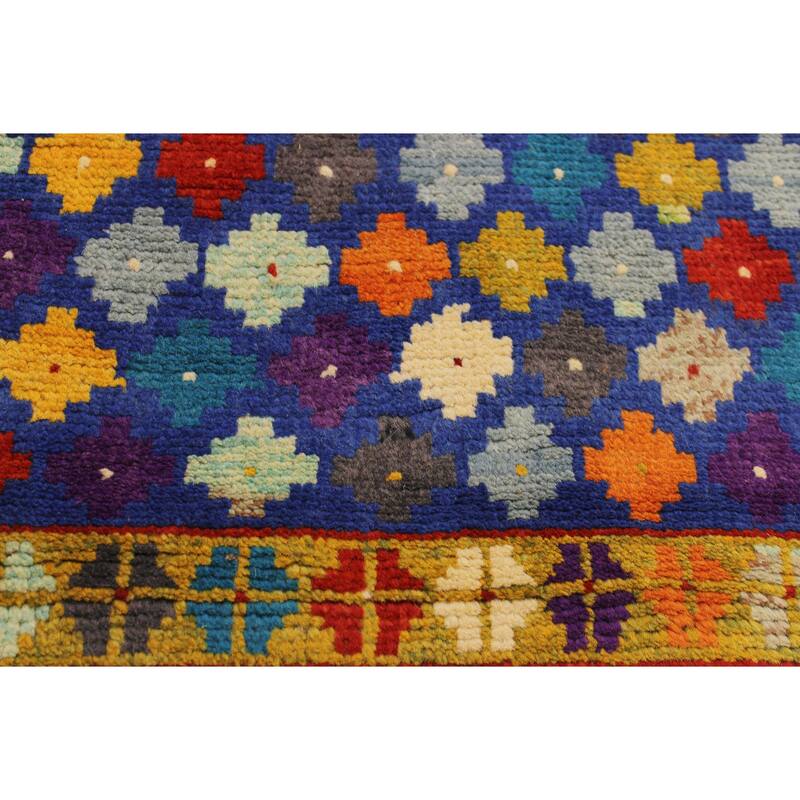 Contemporary Balochi Meyer Blue/Gold Hand Knotted Wool Rug - 4'10'' x 6'8''