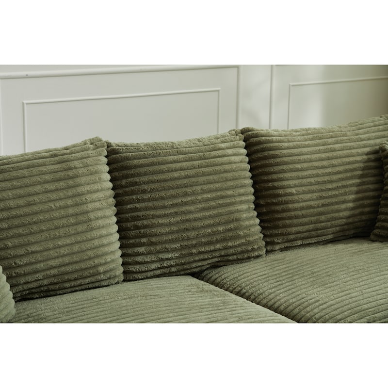 82" Corduroy 2-Piece Sectional Sofa with Stretch Slipcovers and 2 Pillows