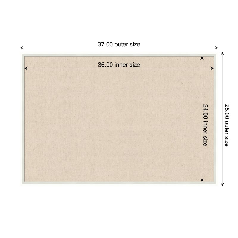 Amanti Art Framed Fabric Pinboard Natural Linen Printed Bulletin Board - Board Size 36 x 24 - Lucie White
