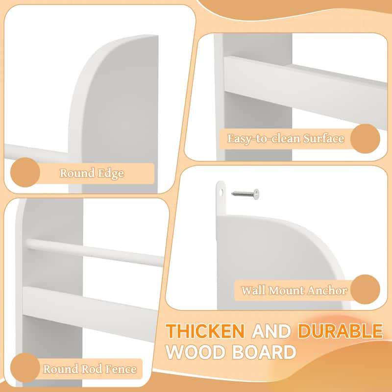 4-Tier Kids Bookshelf, Wall Mounted Kids Bookcases Organizer for Toys and Books